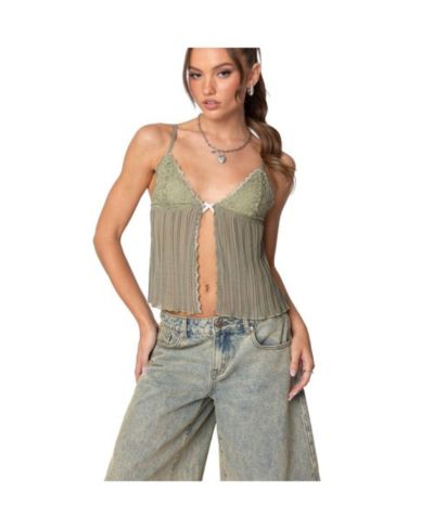 Женский топ Edikted Pleated Lacey Split Front Tank Top