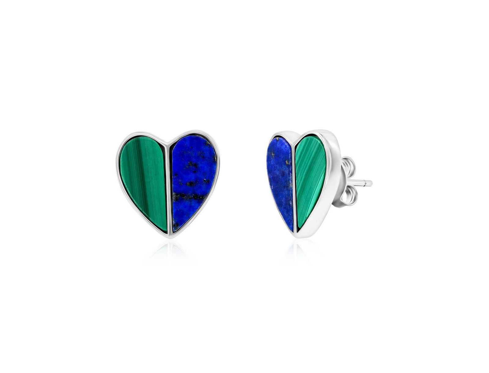 Caribbean Treasures Серьги-гвоздики с малахитом и лазуритом из Sterling Silver