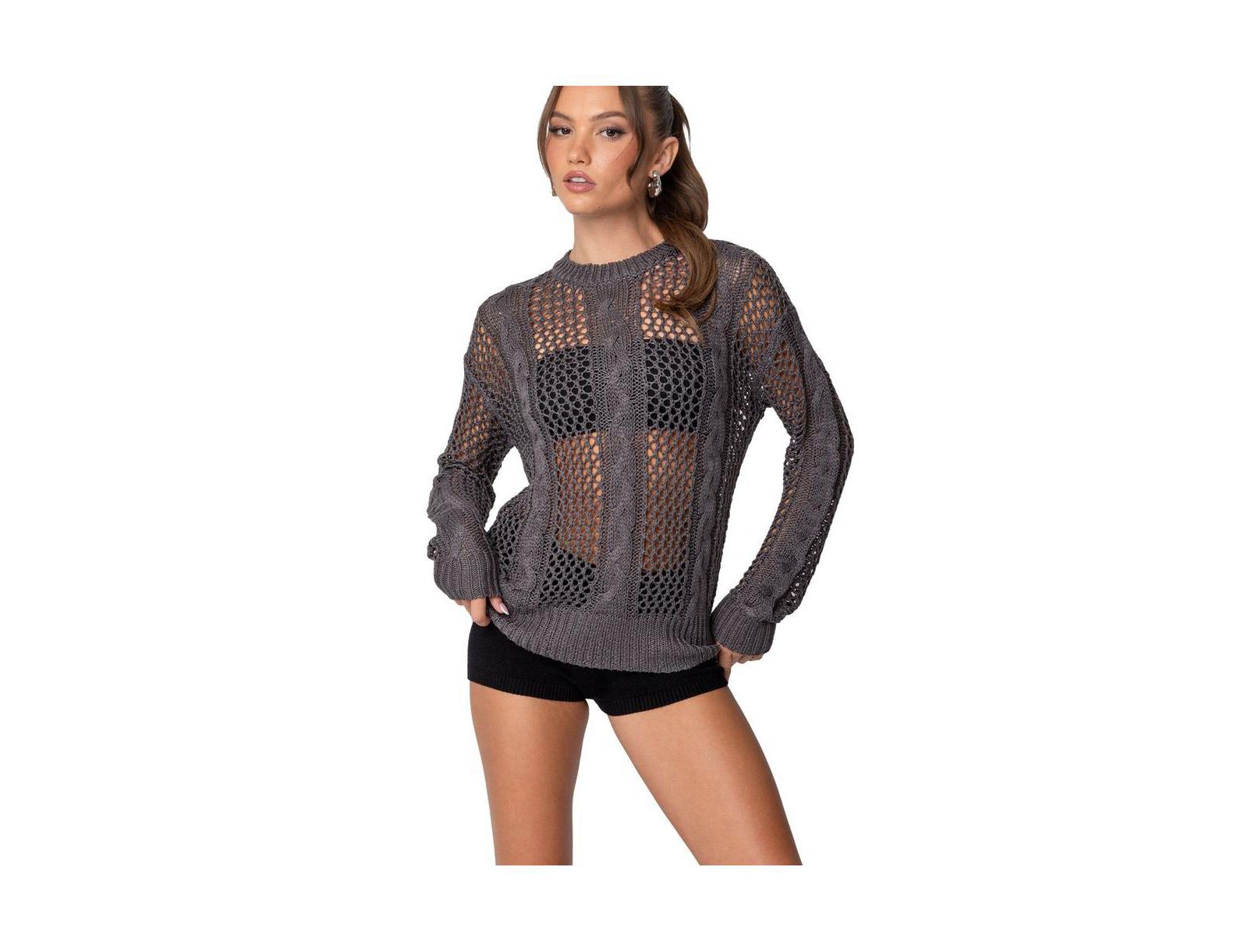 Edikted Women's Cable Open Knit Sweater