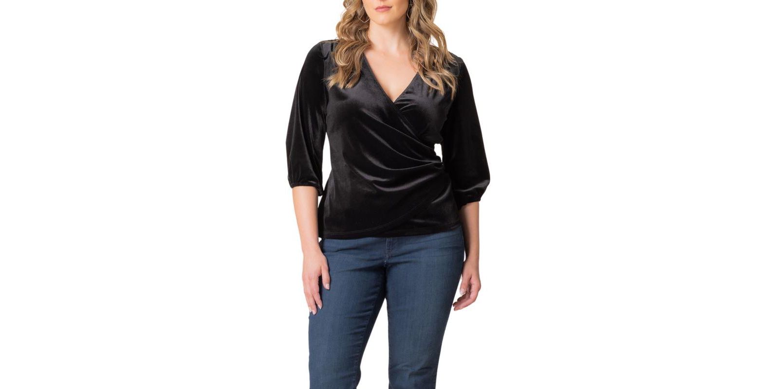 Топ Kiyonna Plus Size Odette Velvet Faux Wrap