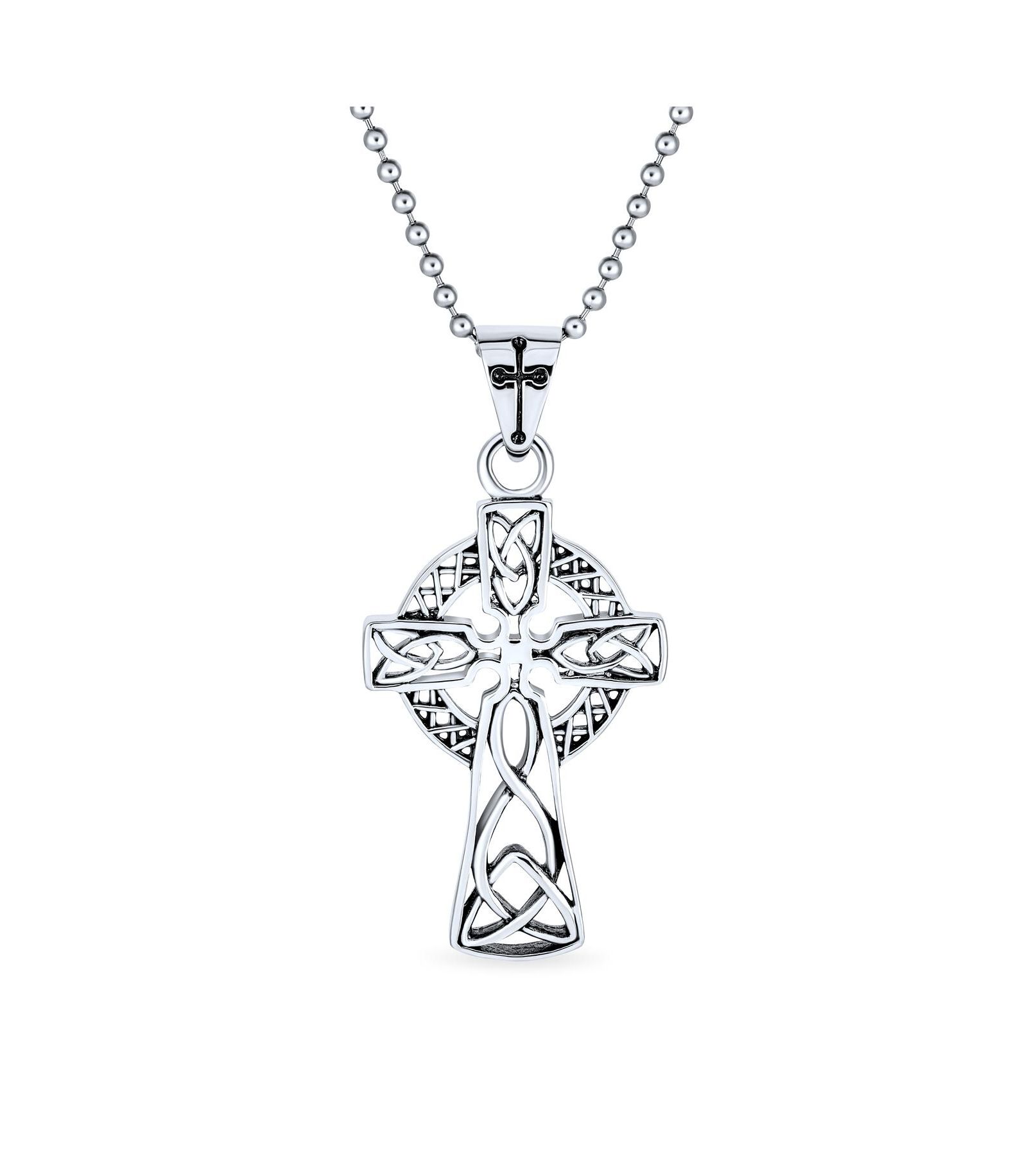 Bling Jewelry Protection Amulet Celtic Cross Pendant Necklace Oxidized Silver 20" Chain