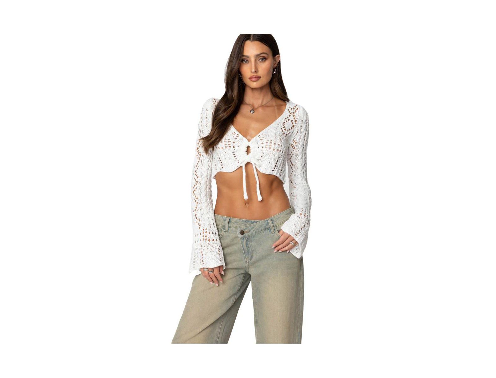 Edikted Women's Tie Front Crochet Crop Top