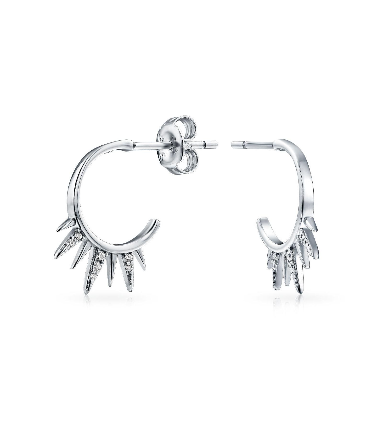Bling Jewelry Punk Goth Biker Style Arrow Spike Hoop Earrings Gold Plated Sterling Silver