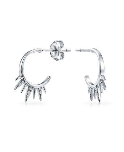 Bling Jewelry Punk Goth Biker Style Arrow Spike Hoop Earrings Gold Plated Sterling Silver