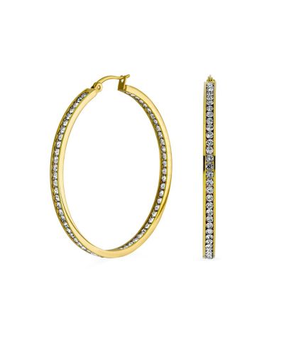 Bling Jewelry Channel Set Crystal Big Statement Hoop Earrings Gold Stainless Steel 2IN