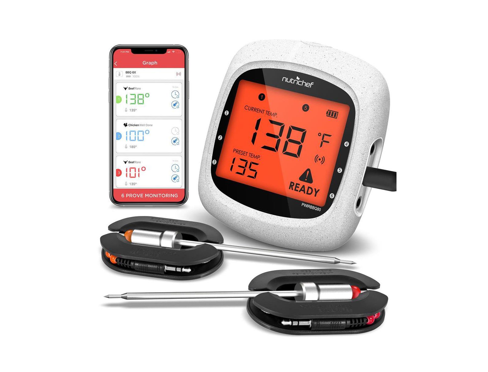 NutriChef Bluetooth Wireless BBQ Digital Thermometer