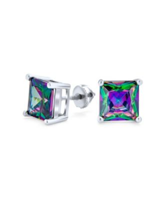 Серьги-гвоздики Bling Jewelry Square Black Mystic Rainbow CZ из стерлингового серебра .925 с винтовым замком