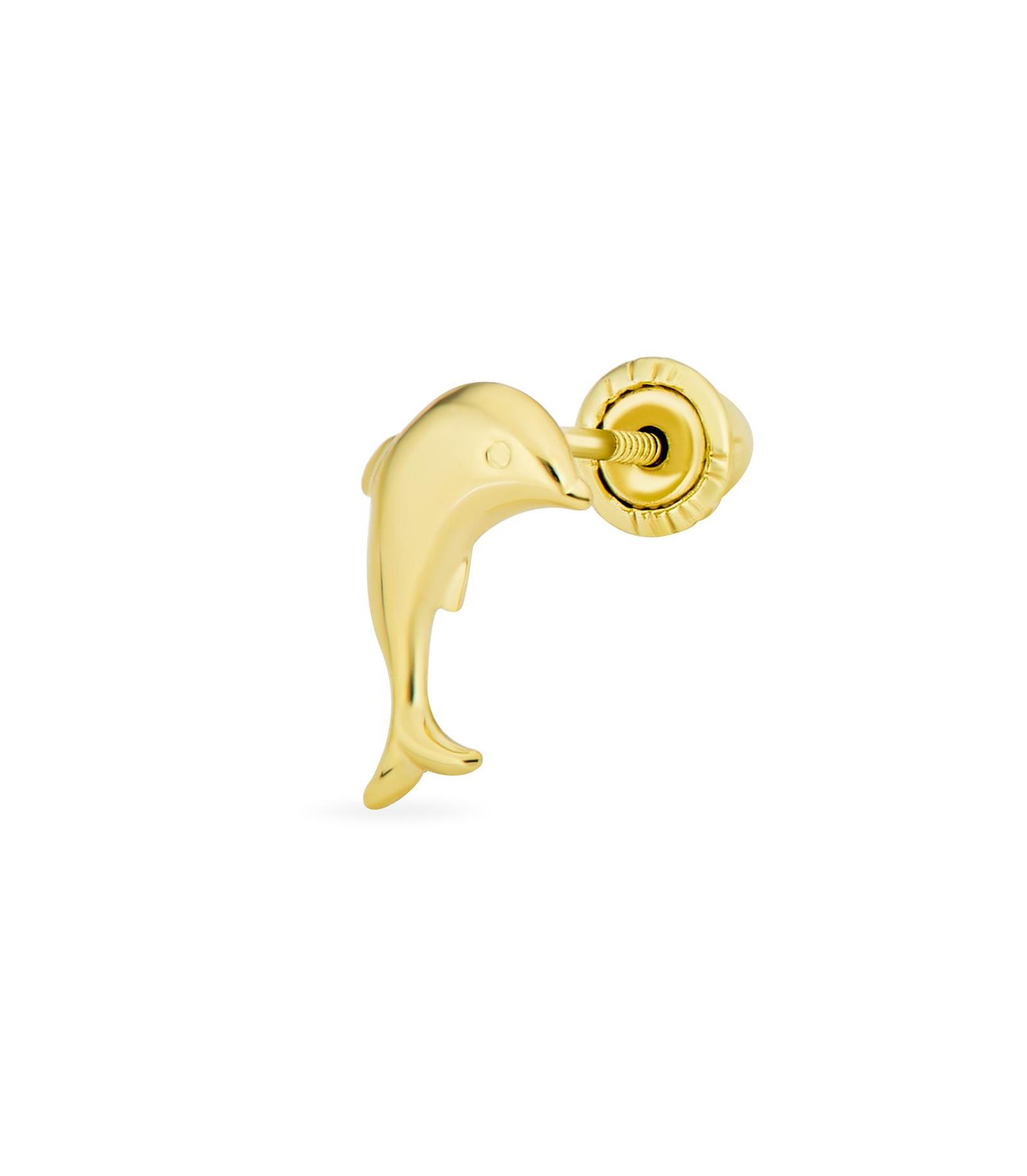 Bling Jewelry Tiny Mini Minimalist Nautical Tropical Ocean Marine Life 14K Yellow Gold Dolphins Cartilage Ear Lobe Piercing 1 Piece Stud Earring  Safety Screw back