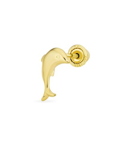 Bling Jewelry Tiny Mini Minimalist Nautical Tropical Ocean Marine Life 14K Yellow Gold Dolphins Cartilage Ear Lobe Piercing 1 Piece Stud Earring  Safety Screw back