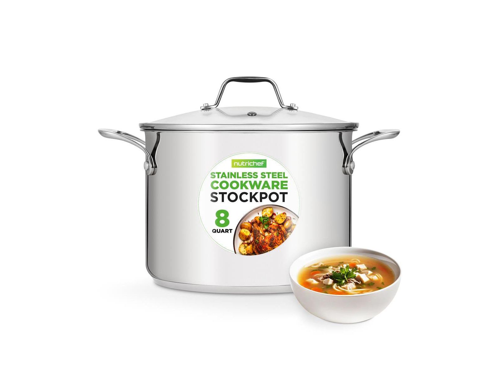 NutriChef Stainless Steel Cookware Stockpot - 8 Quart, Heavy Duty Induction Pot, Stock Pot With Lid