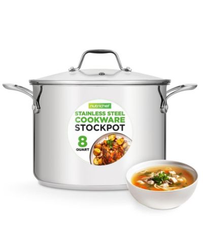 NutriChef Stainless Steel Cookware Stockpot - 8 Quart, Heavy Duty Induction Pot, Stock Pot With Lid