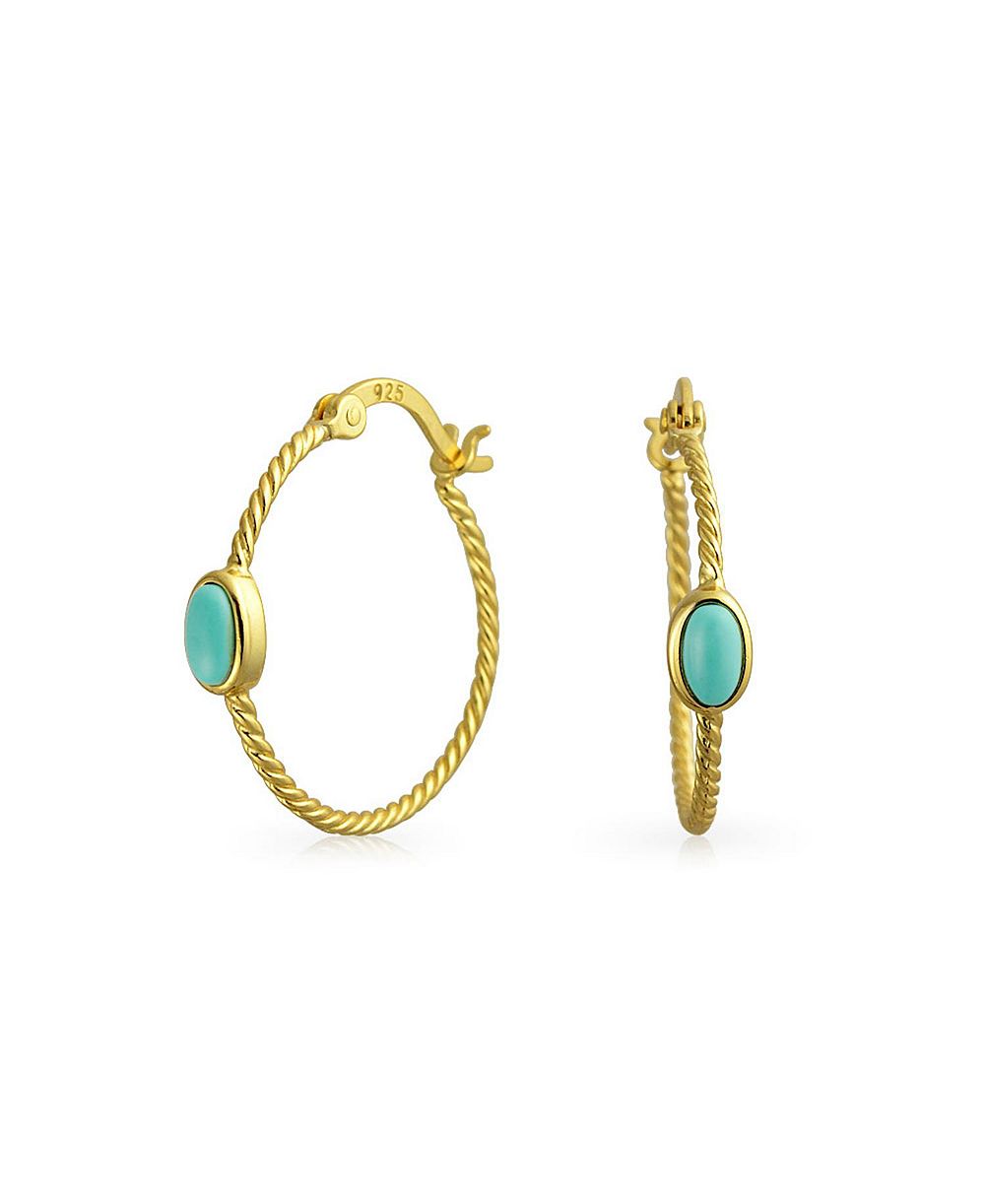 Серьги-кольца с закрученными кабелями и бирюзой от Bling Jewelry из стерлингового серебра с позолотой