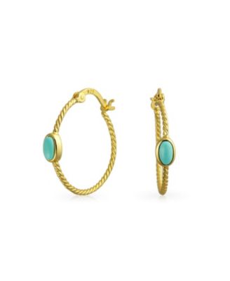 Bling Jewelry Twisted Cable Turquoise Hoop Earrings 14K Gold Plated .925 Sterling Silver