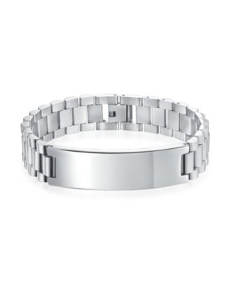 Bling Jewelry Men's Name Plate ID Bracelet Watchband Style Silver Tone Stainless Steel 8"