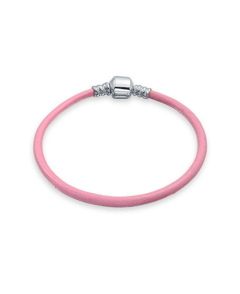 Bling Jewelry Pink Genuine Leather Bracelet .925 Sterling Silver Clasp for Charms 8 Inch