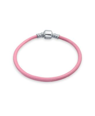 Bling Jewelry Pink Genuine Leather Bracelet .925 Sterling Silver Clasp for Charms 8 Inch