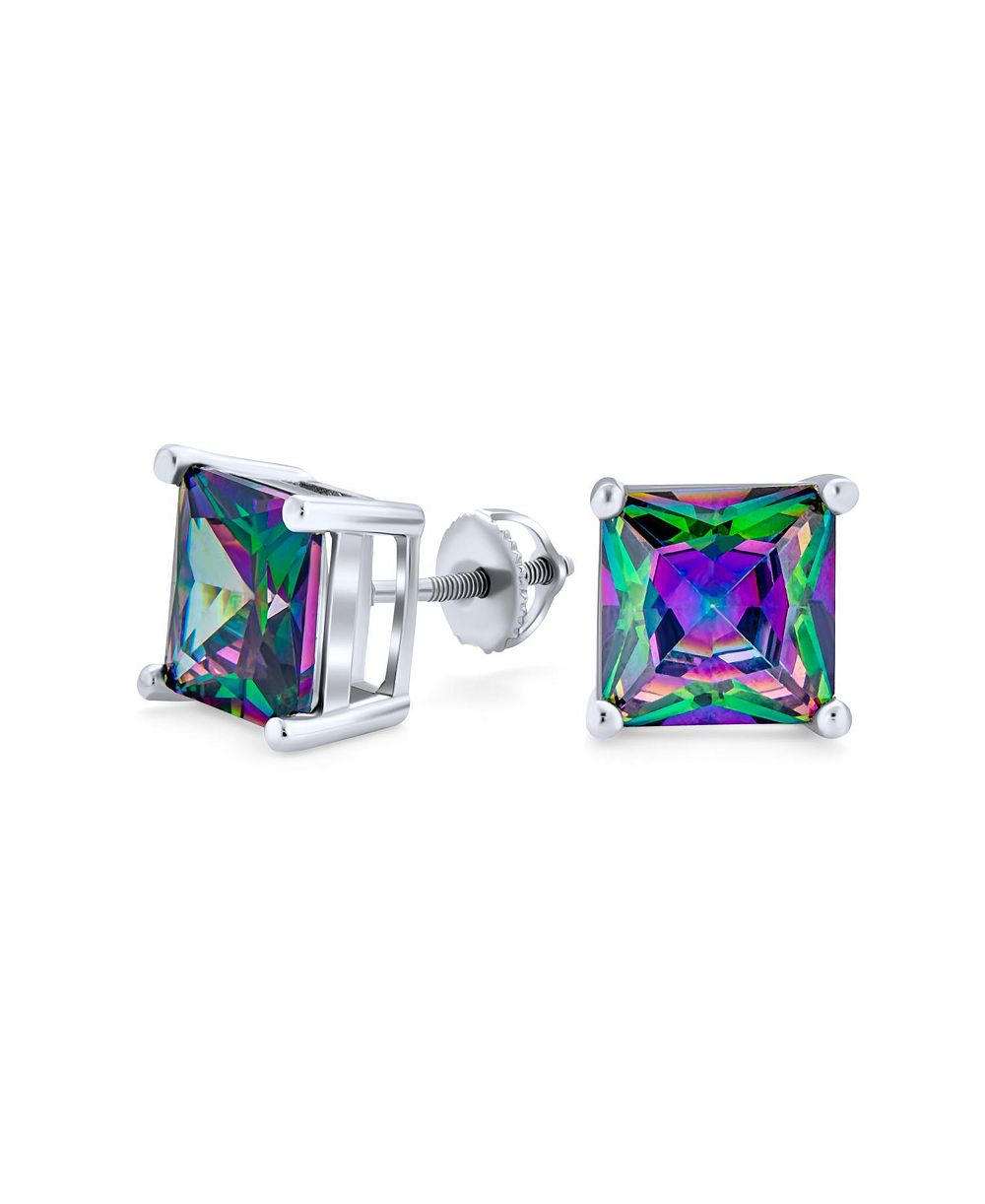 Серьги-гвоздики Bling Jewelry Square Black Mystic Rainbow CZ Stud Earrings .925 Sterling Silver Screw Back