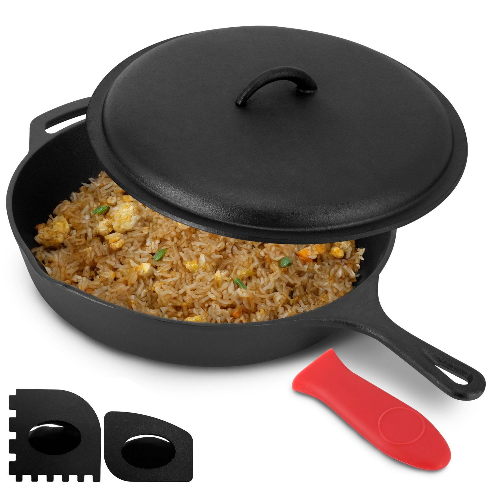 Сковорода MegaChef Pre-Seasoned Cast Iron 12 Inch с крышкой из чугуна