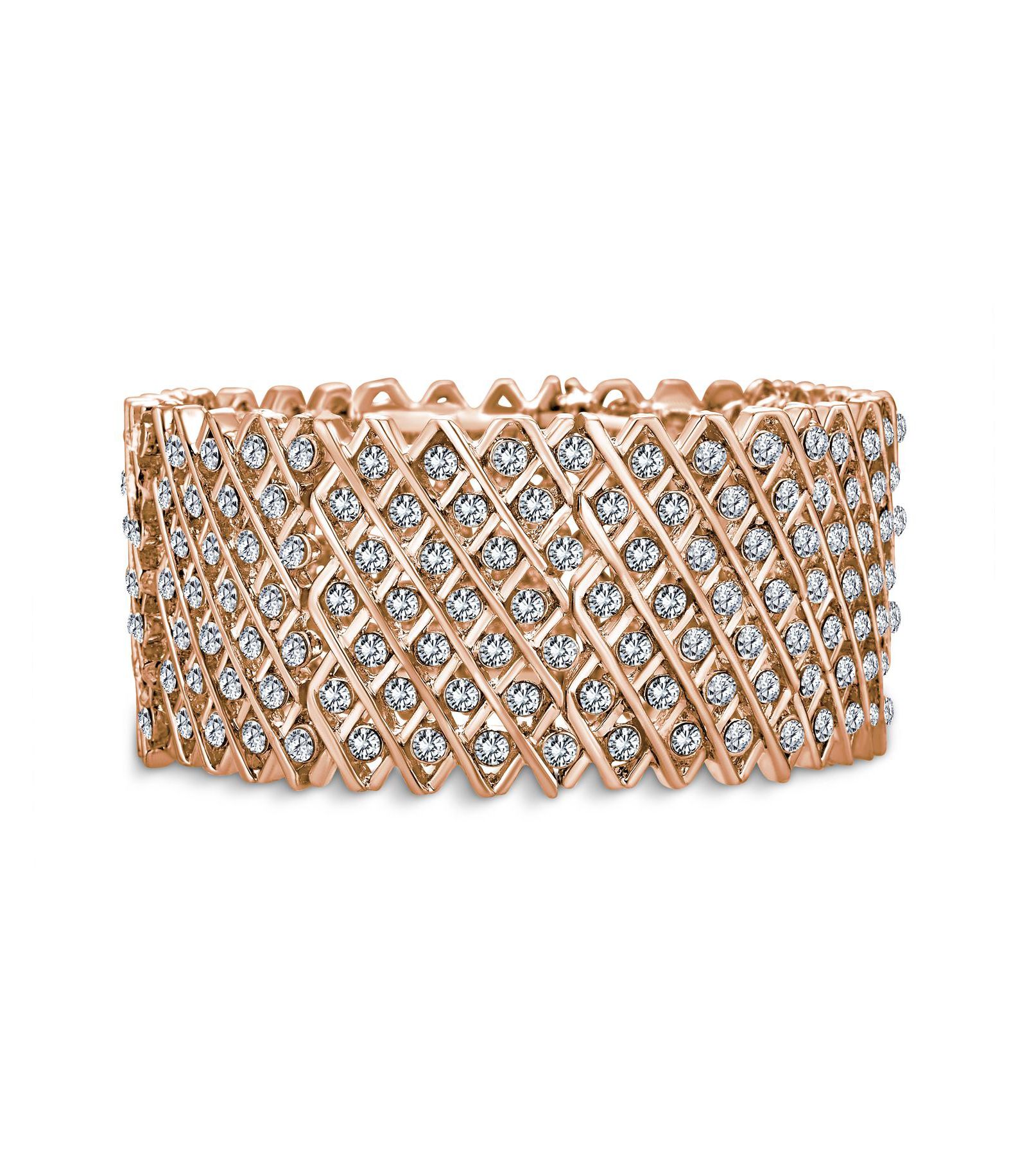 Bling Jewelry широкий растяжимый браслет с кристаллами, розовое и серебряное покрытие