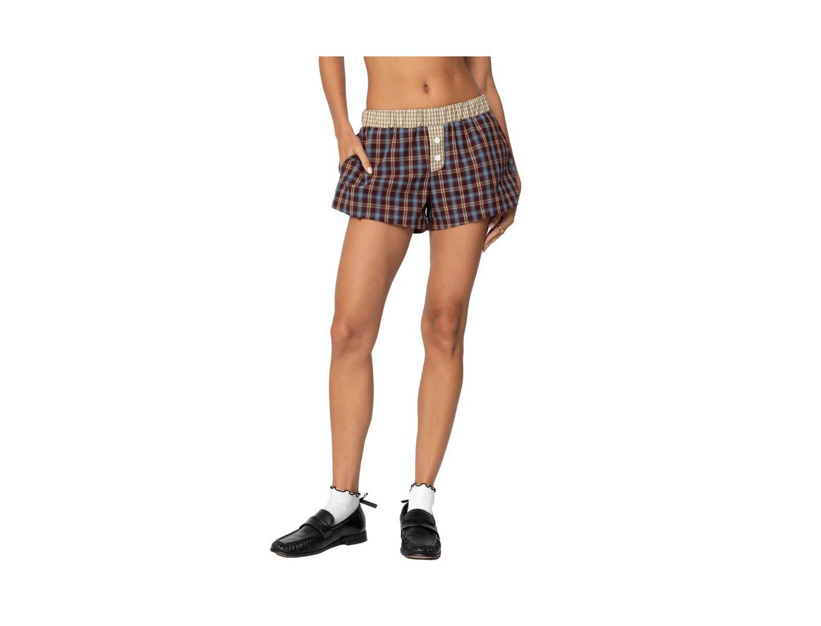 Edikted Women's Mixed Plaid Boxer Shorts