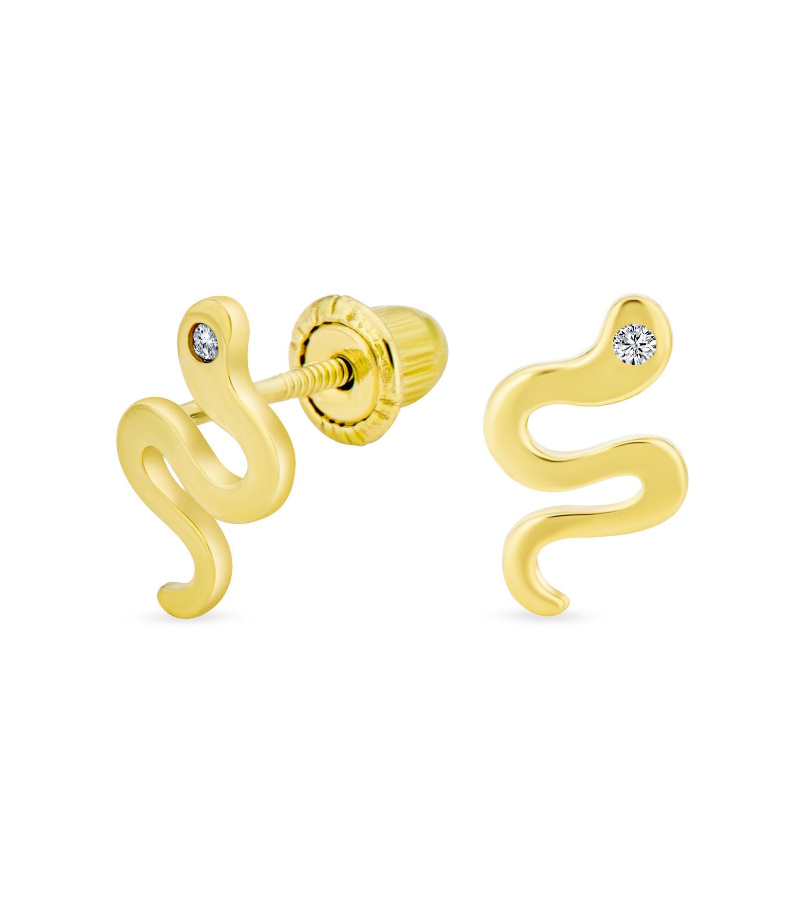 Серьги-гвоздики Bling Jewelry с акцентом CZ и змеей из золота 14K