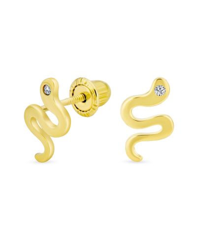 Bling Jewelry Garden Snake Stud Earrings 14K Yellow Gold CZ Accent Screw Back