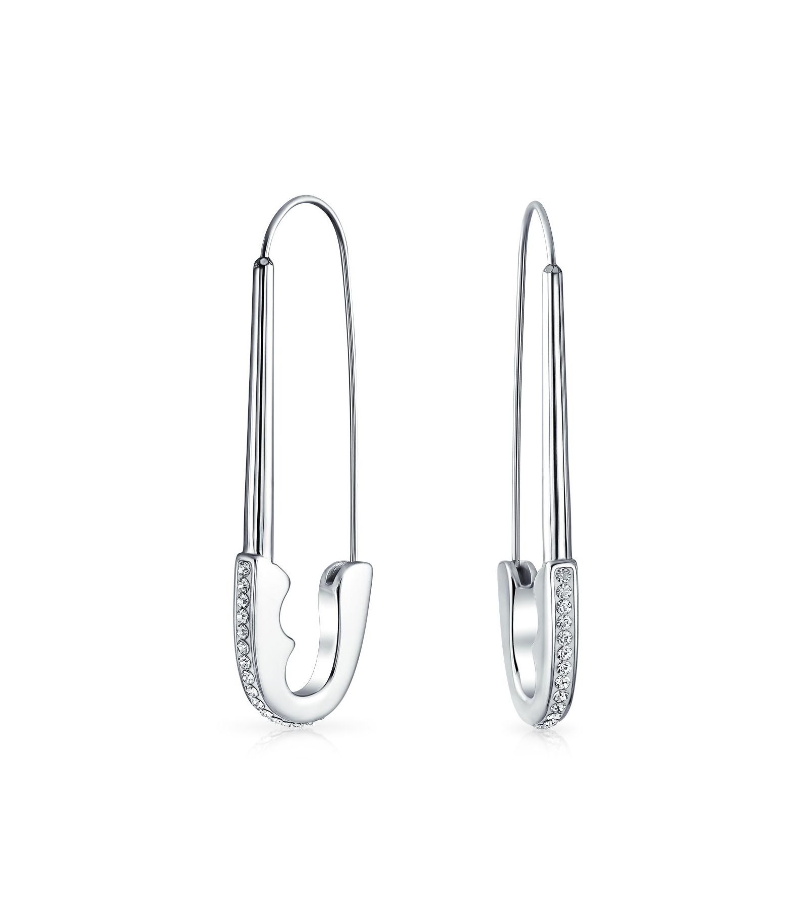Bling Jewelry серьги-гвоздики Safety Pin с кристаллами, сталь
