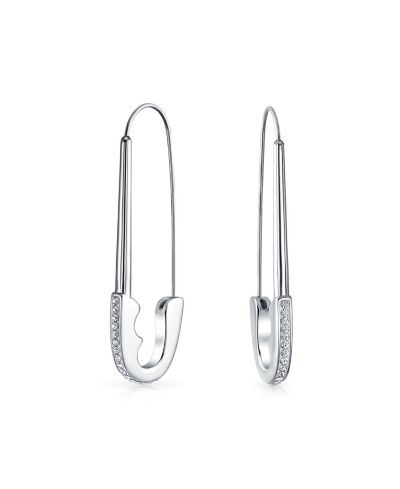 Bling Jewelry серьги-гвоздики Safety Pin с кристаллами, сталь