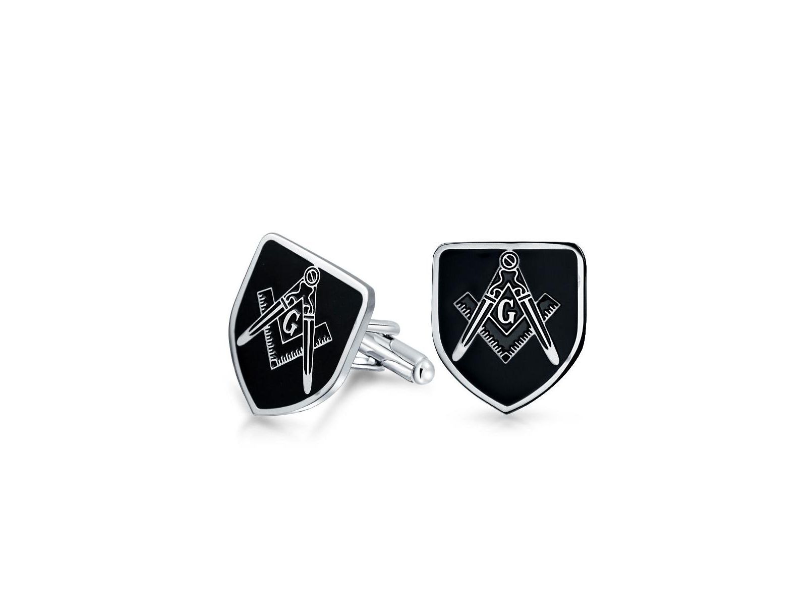 Bling Jewelry Freemasons Compass Shield Masonic Cufflinks Black Two Tone Stainless Steel