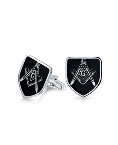 Bling Jewelry Freemasons Compass Shield Masonic Cufflinks Black Two Tone Stainless Steel