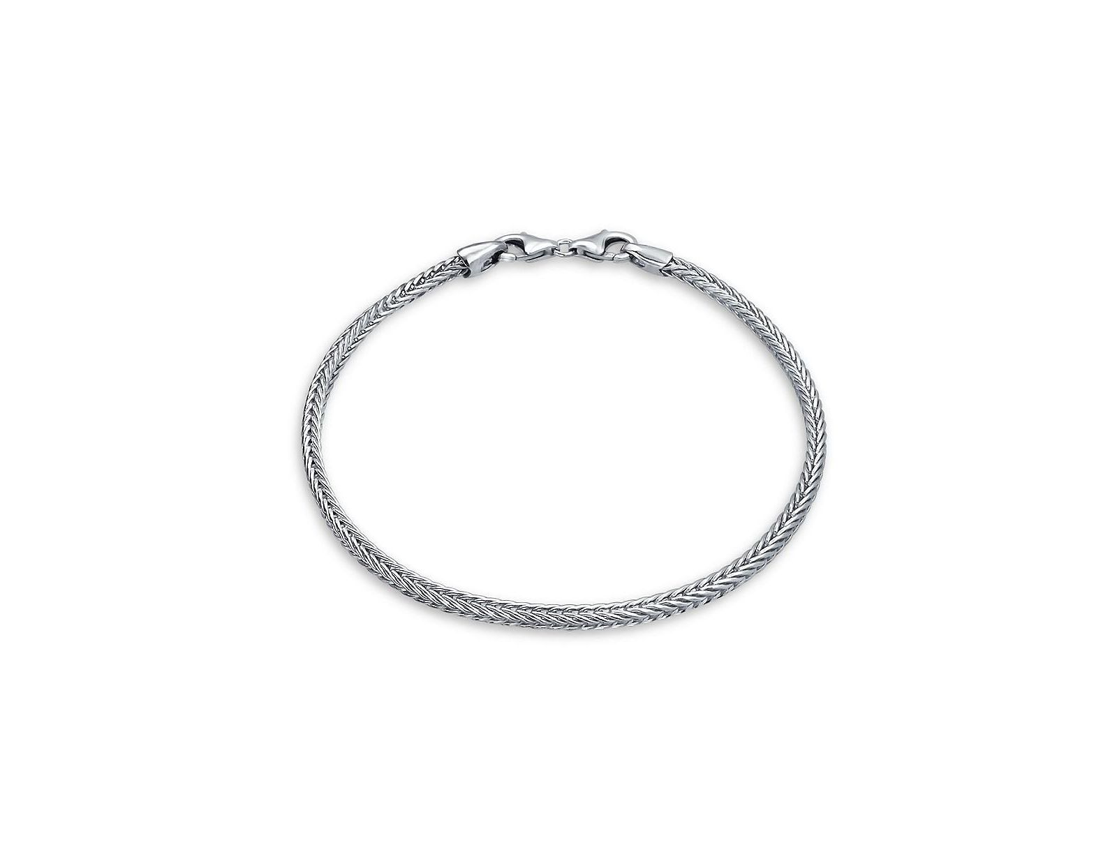 Bling Jewelry .925 Sterling Silver Foxtail Wheat Chain Bracelet Fits European Beads 8"