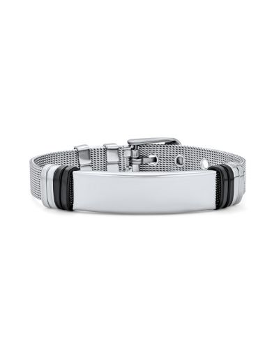 Браслет Bling Jewelry Mesh ID с регулируемой пряжкой, серебристый цвет, нержавеющая сталь