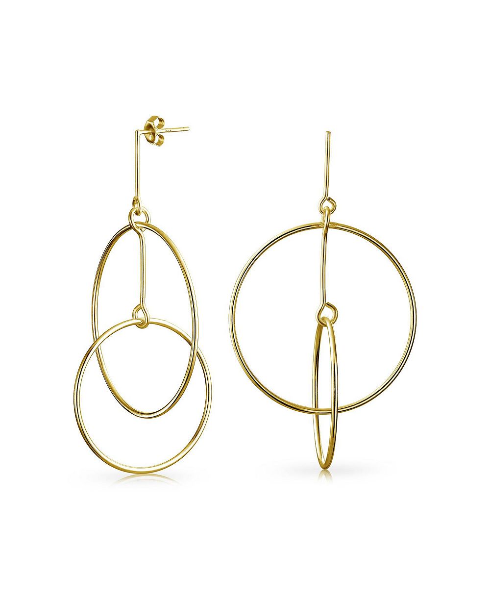 Серьги Bling Jewelry Geometric 2 Interlocking Circle Dangle Gold Plated Sterling Silver