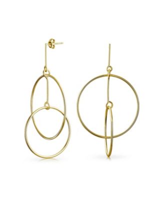 Серьги Bling Jewelry Geometric 2 Interlocking Circle Dangle Gold Plated Sterling Silver