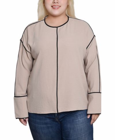 Блузка NY Collection Plus Size с длинным рукавом и контрастной отделкой