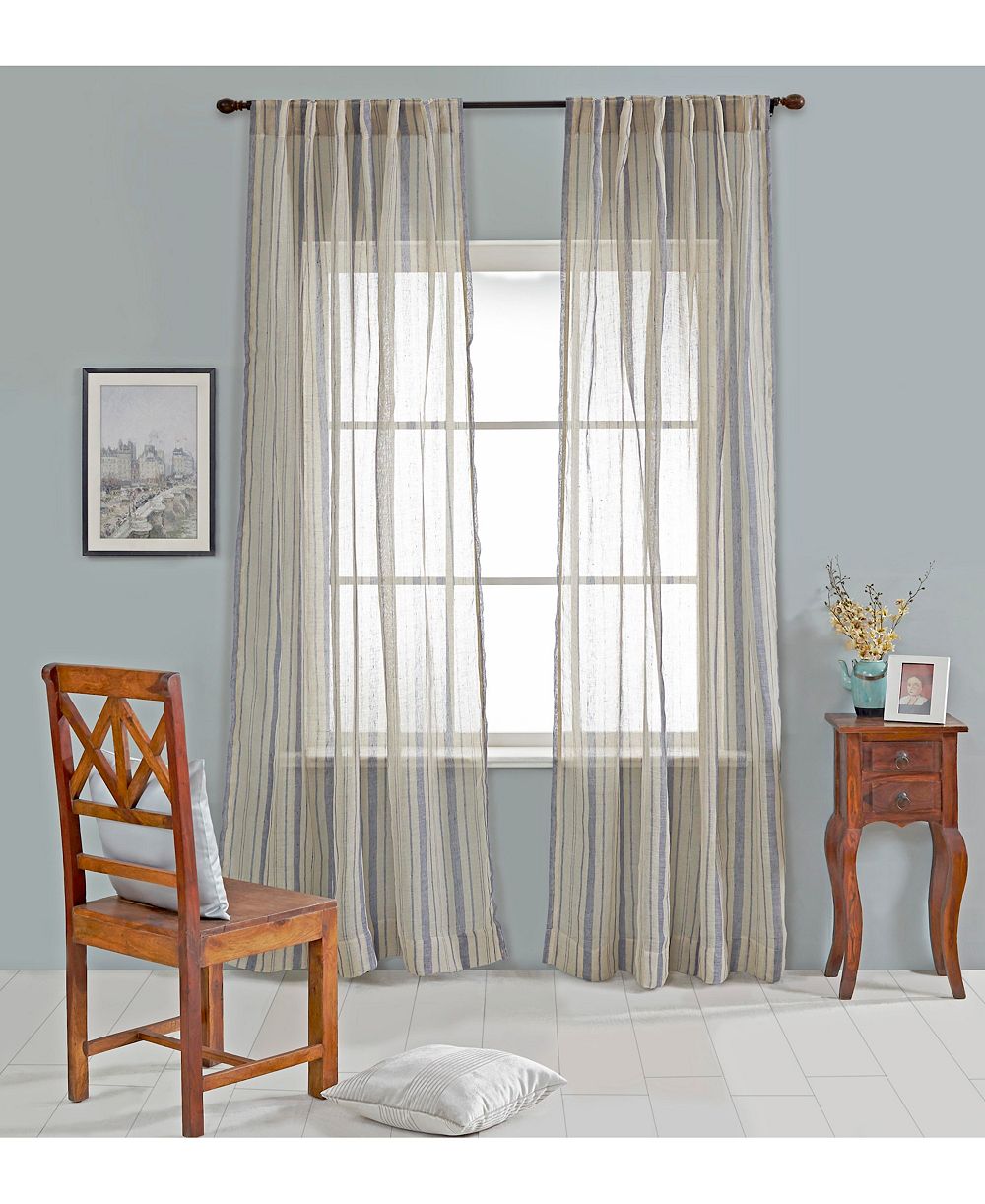 Bay Stripe Linen  Sheer Curtain Panel - Rod Pocket and Hidden Back Tabs