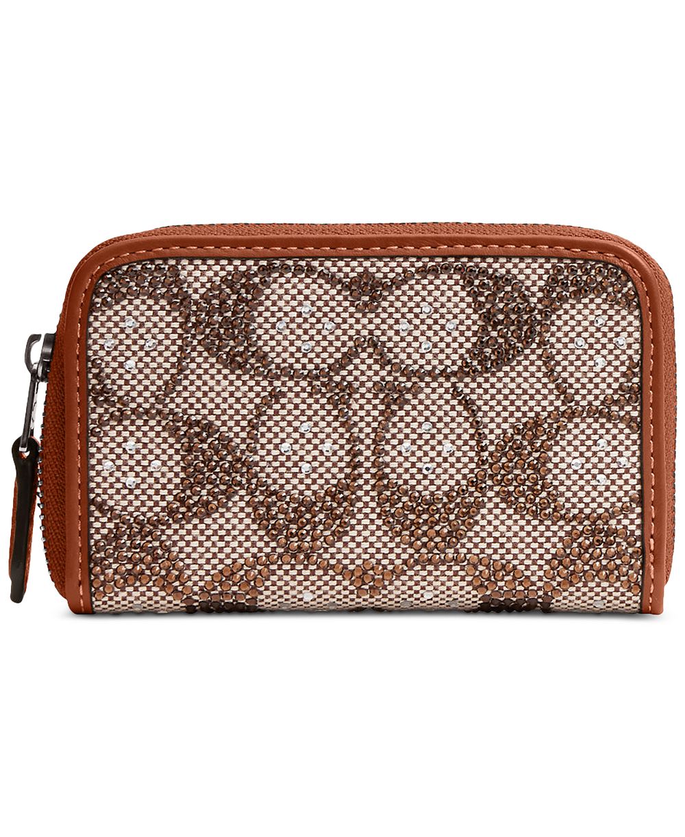 COACH Essential Small Crystal Signature Jacquard Zip Around Card Case