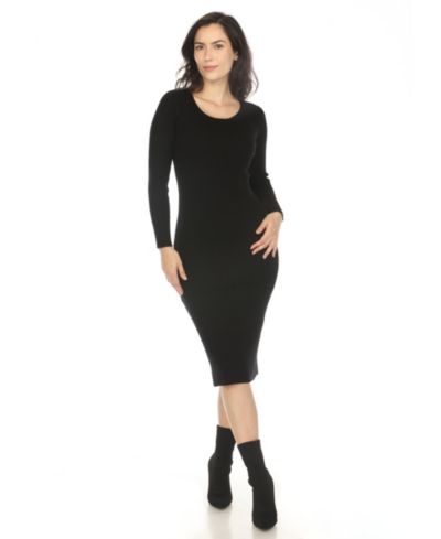 White Mark Женское трикотажное платье Midi Long Sleeve Rib