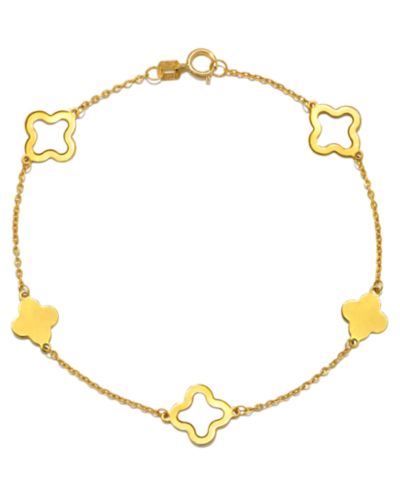 Браслет Solid & Silhouette Alternating Clover Station Link, 14k Gold