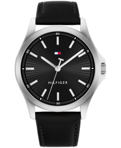 Tommy Hilfiger Quartz Black Leather Strap Watch 42mm
