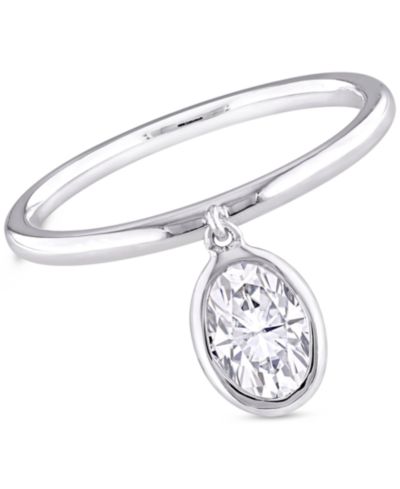 Moissanite Bezel Oval Dangle Ring (1 ct. t.w.) in Sterling Silver