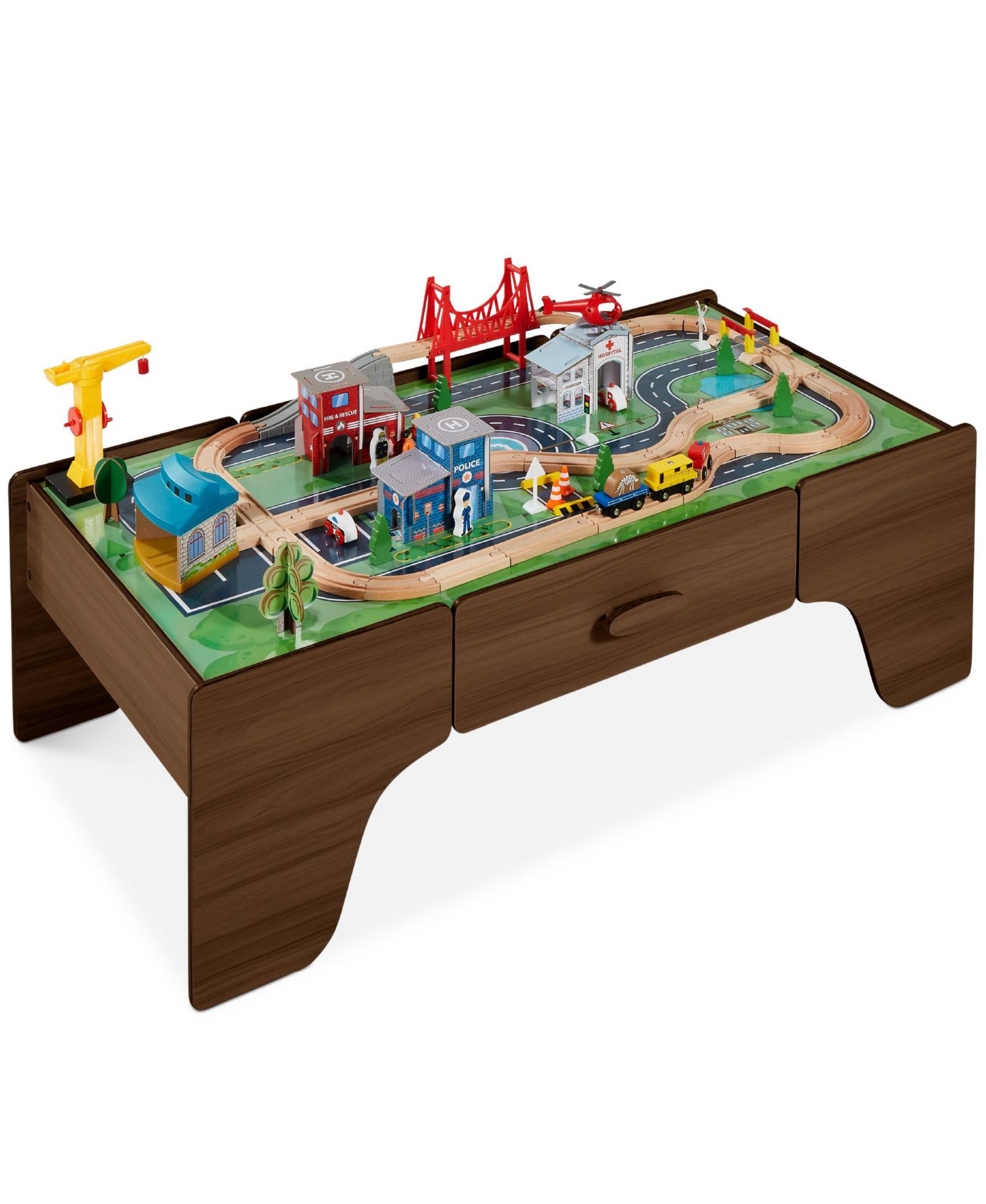 Детский игровой стол Best Choice Products 70-Piece Train Table, большой многофункциональный деревянный набор с реверсивной столешницей