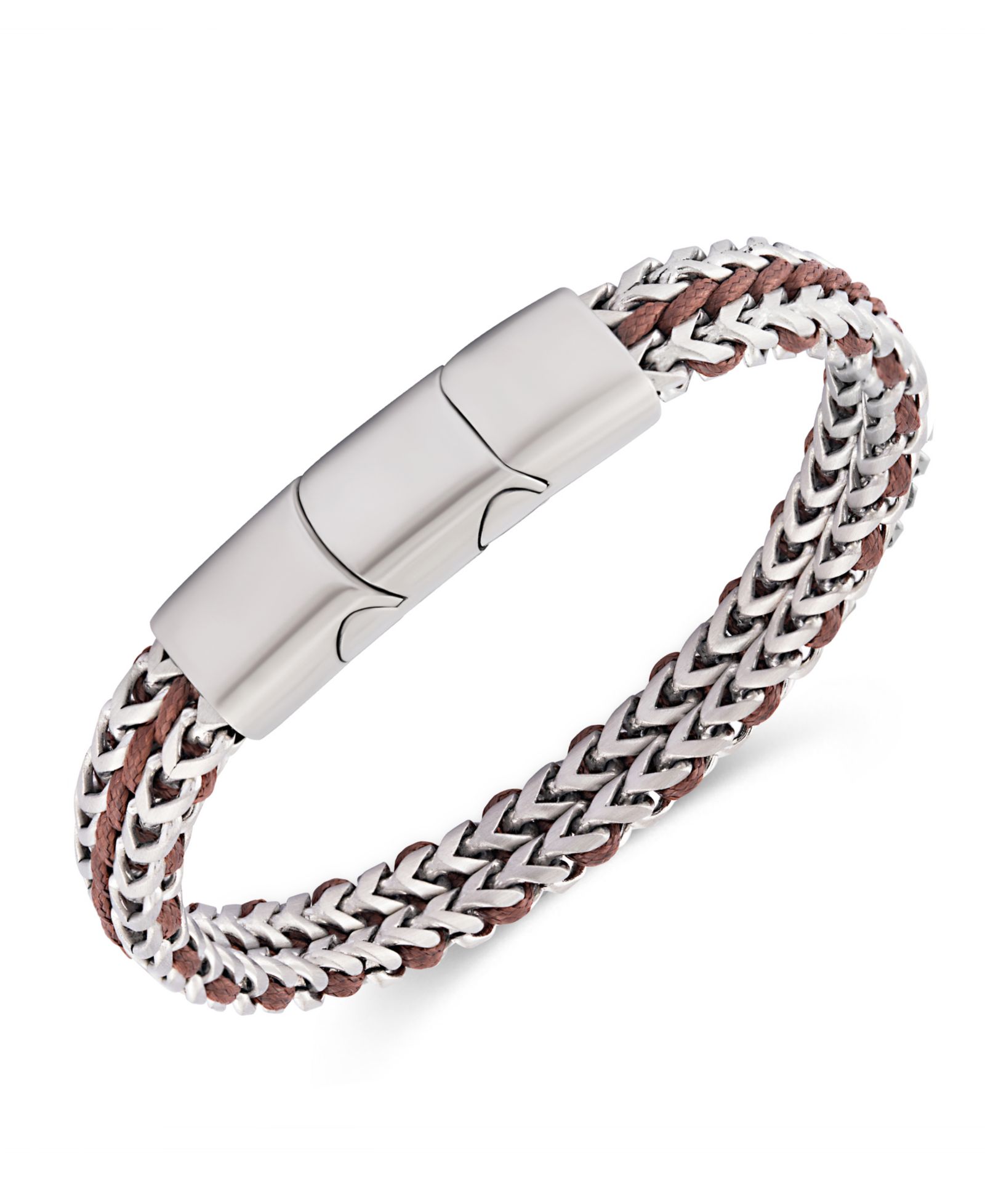 Браслет Rhona Sutton Silver Brown Cord с цепью из нержавеющей стали