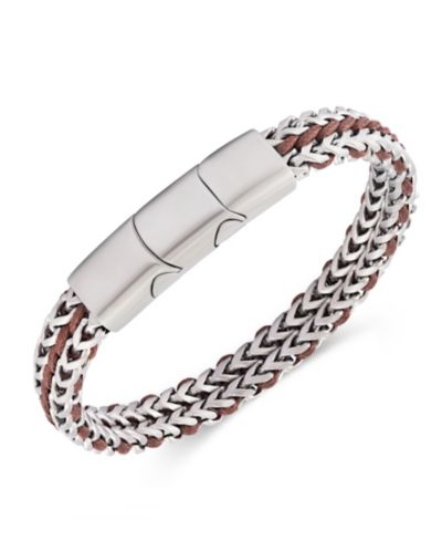 Браслет Rhona Sutton Silver Brown Cord с цепью из нержавеющей стали