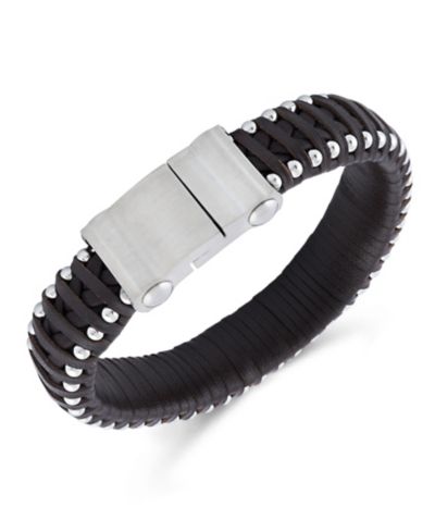 Браслет Rhona Sutton Silver Stainless Steel Contemporary Leather Studded