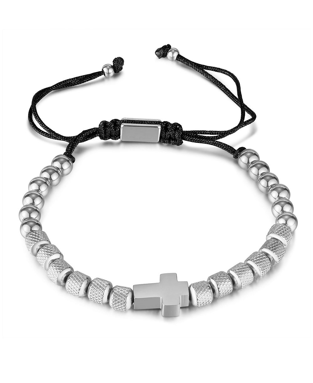 Rhona Sutton браслет Silver Cross Beaded Rope Stainless Steel