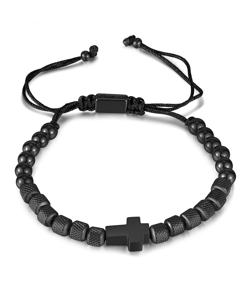 Браслет Rhona Sutton Black Cross Beaded Rope Stainless Steel