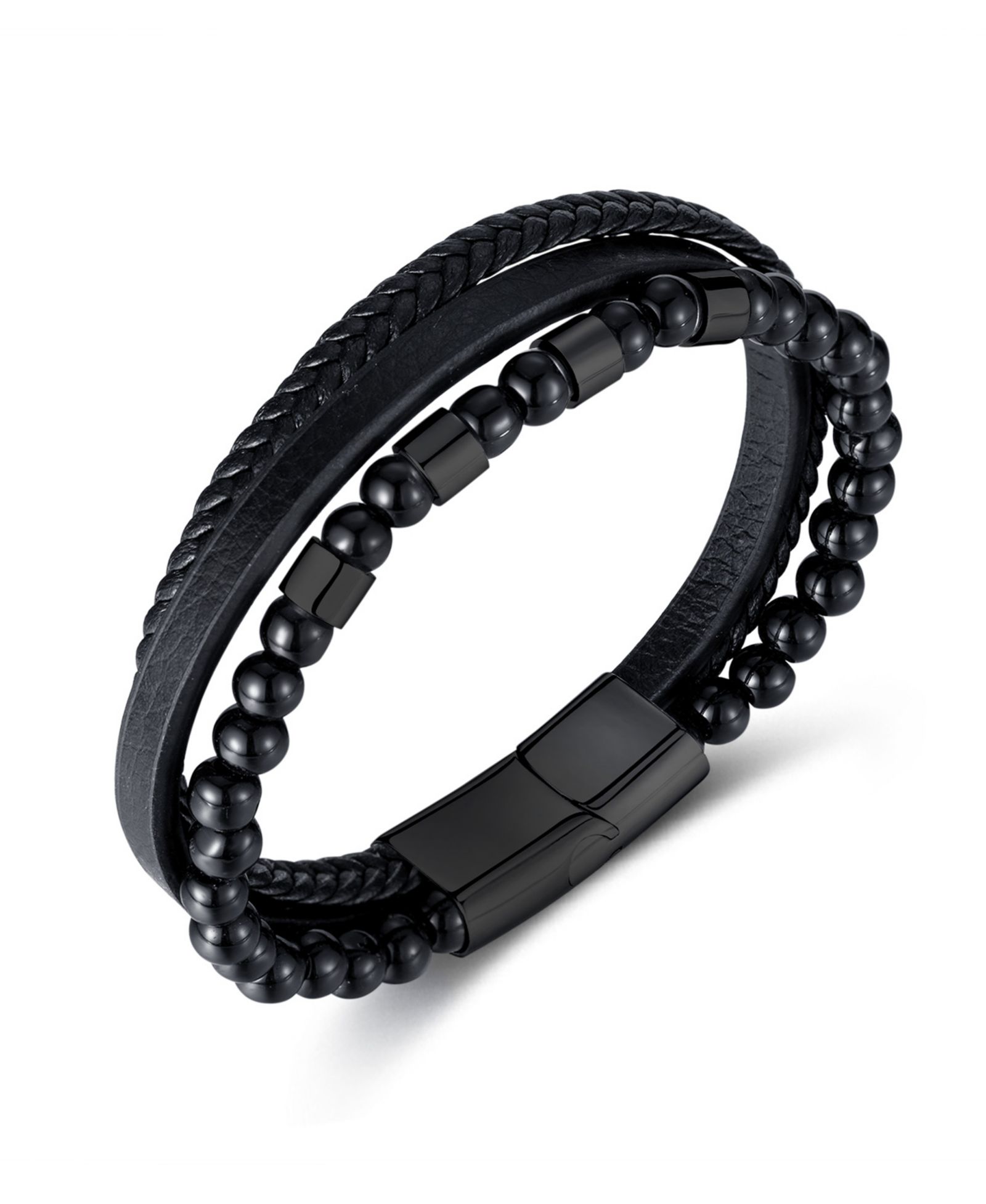 Браслет Rhona Sutton Leather Black Beaded Stainless Steel