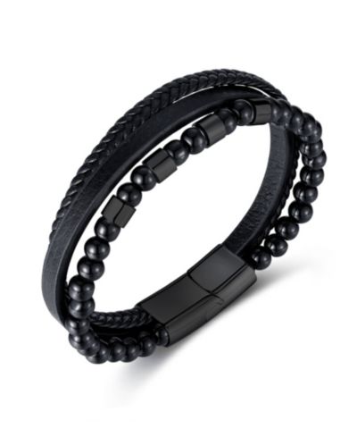 Браслет Rhona Sutton Leather Black Beaded Stainless Steel