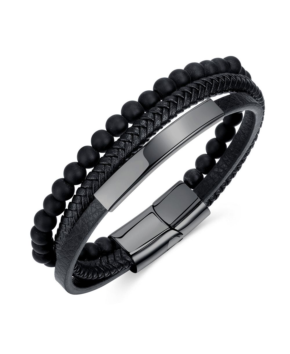 Браслет Rhona Sutton Black Identification Leather Stainless Steel
